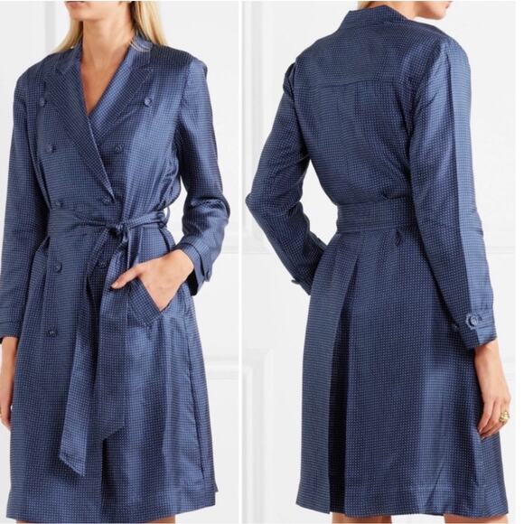 J Crew Collection Silk Polka Dot Trench Dress Gilbert Blue White Size 2 - Picture 1 of 16